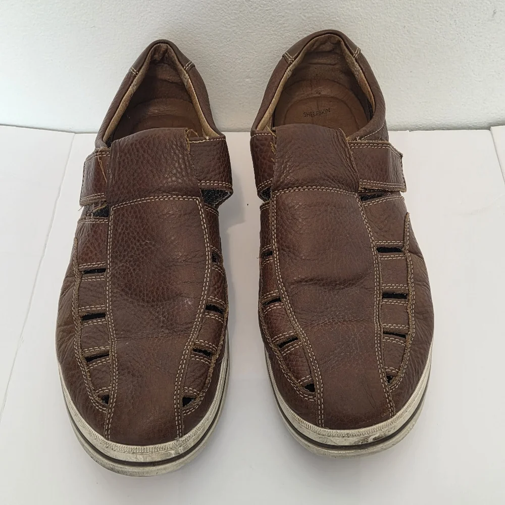 Johnston & Murphy Fisherman Style Leather Sheepskin Comfort Sandals Mens' Sz 13